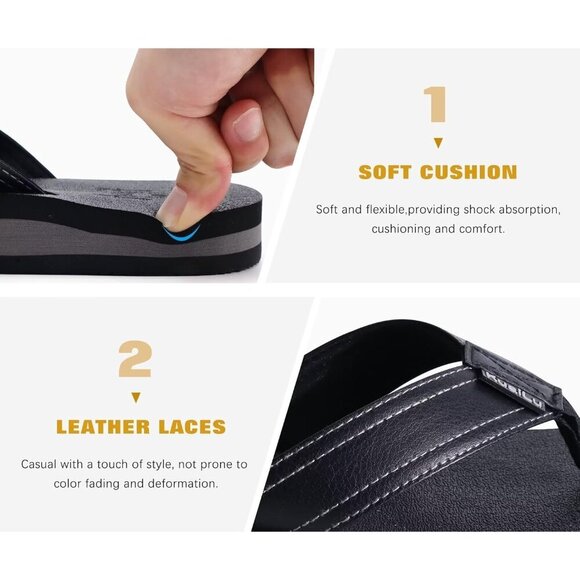 〽️Men\'s Flip Flop Sandal Black Leather Slip On Arch Support Comfort Shoes main image 2